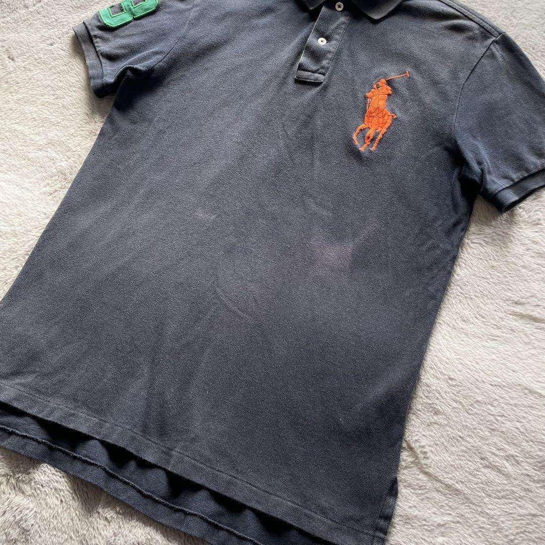 新品 激レア ラルフローレン ポロシャツ 3連馬 バック刺繍 ネイビー ゴールド 美品/POLO RALPH LAUREN ポロラルフローレン ポロシャツ 刺繍