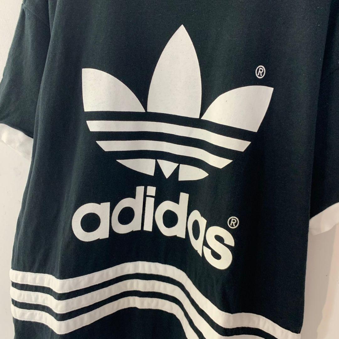 希少 adidas デサント製 トレフォイル 3本ライン ヴィンテージ T