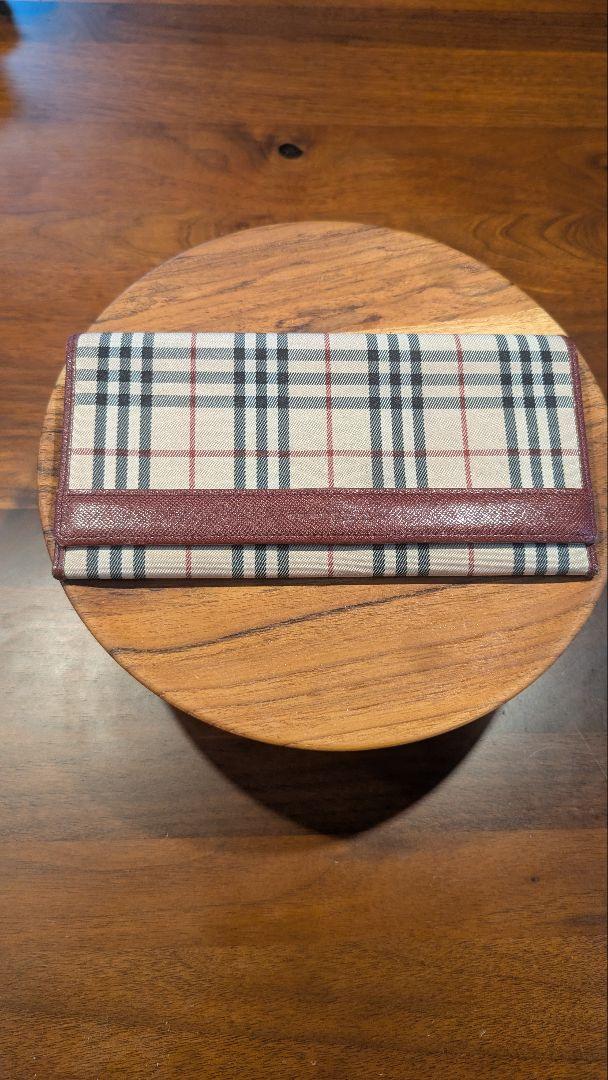 バーバリー 長財布 ノバチェック柄 小銭入れ BURBERRY レッド
