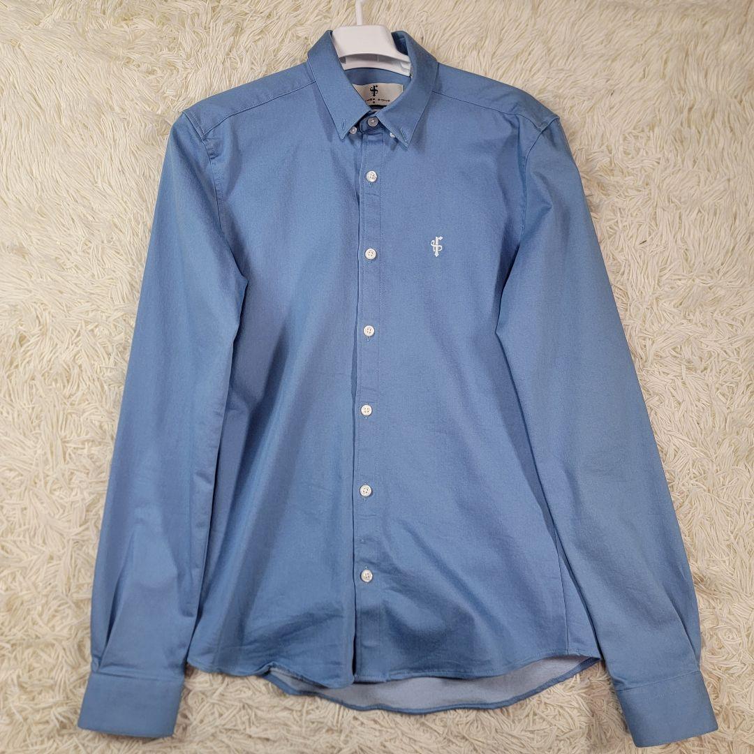 極美品 father & sons ドレスシャツ コットン ポリエステル 青 S