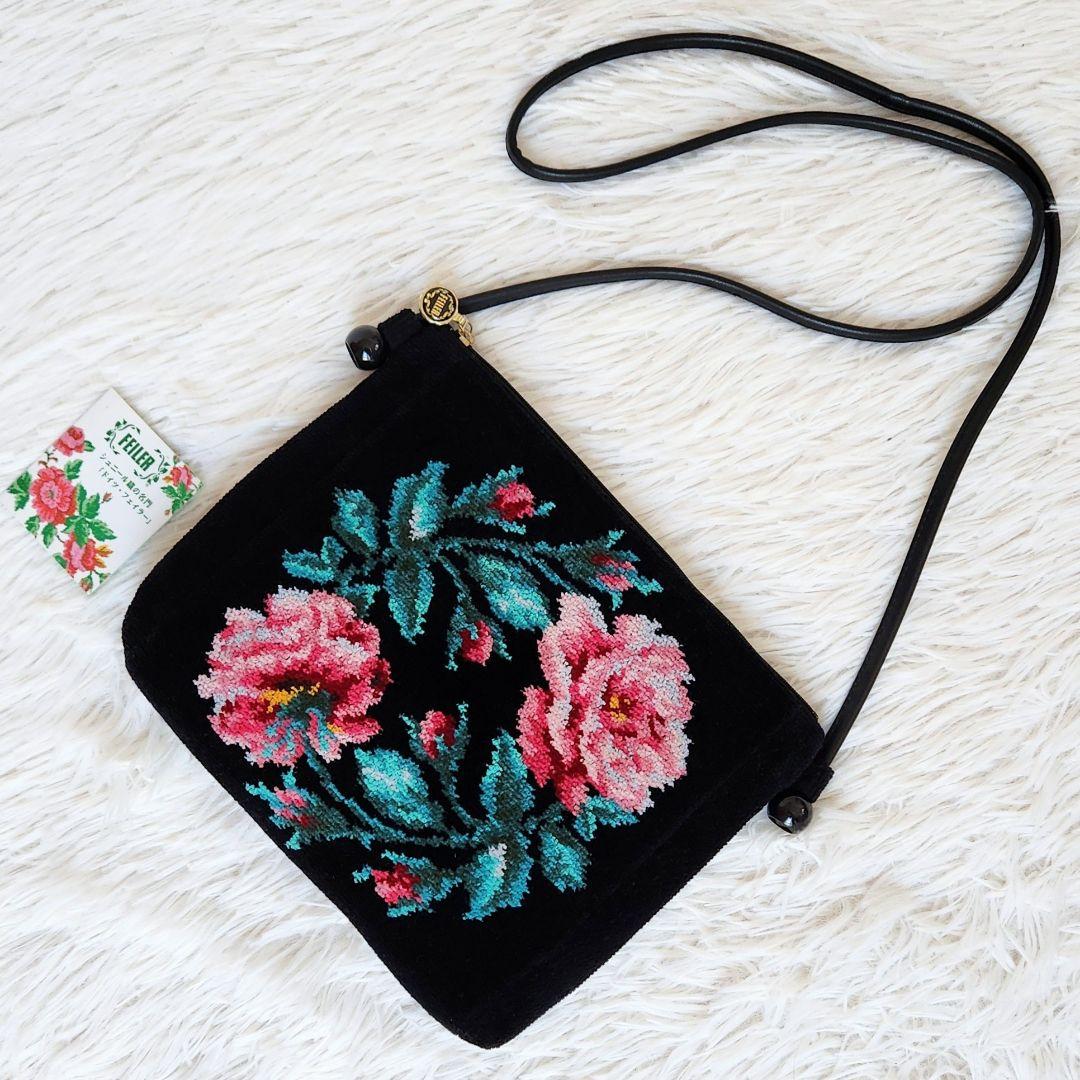 美品》FEILER フェイラー シュニール織り 花柄 ショルダーバッグ 美品》FEILER フェイラー シュニール織り 花柄 ショルダーバッグ