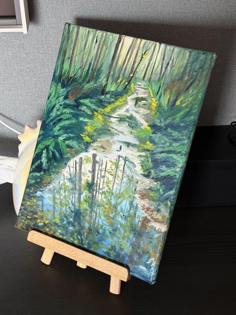 「林間倒影」　手描き　油絵　風景画　原画　油彩画