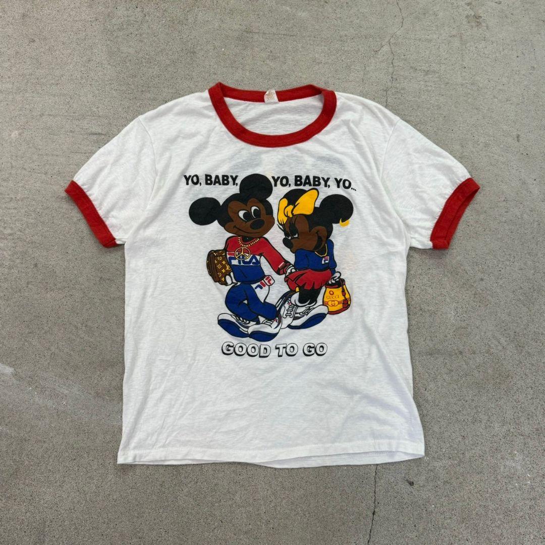 80s Disney mickey ディズニー ミッキー リンガーTシャツ L