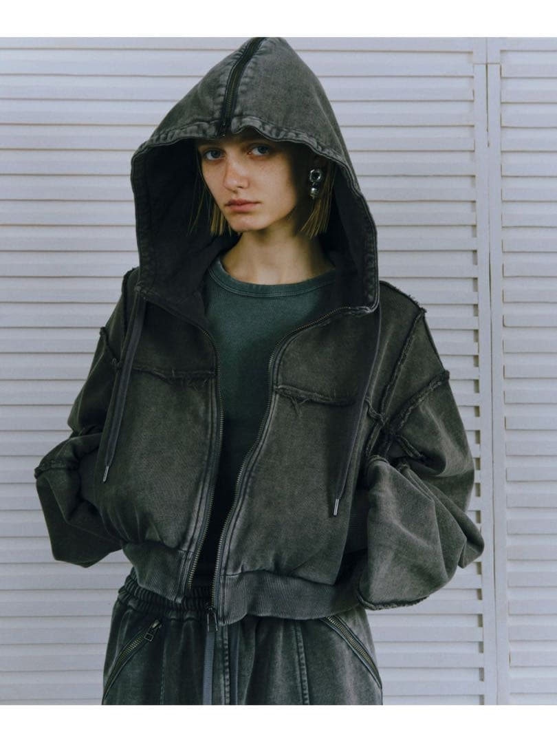 HARE ピグメントジップショートパーカーブラック SIZE HARE