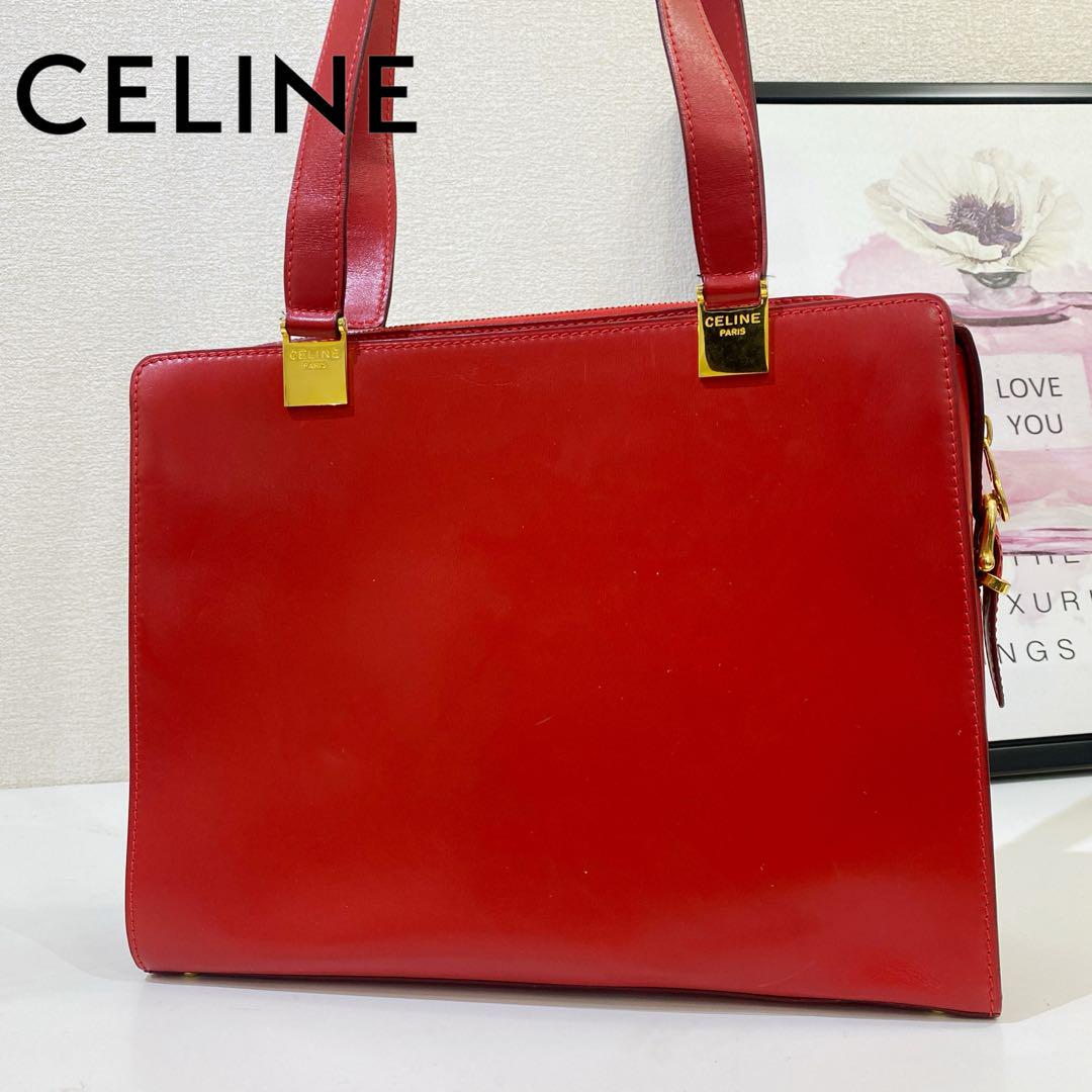 CELINE セリーヌ ヴィンテージ 本革 レザー トートバッグ ショルダー 赤日本流通自主管理協会加盟店