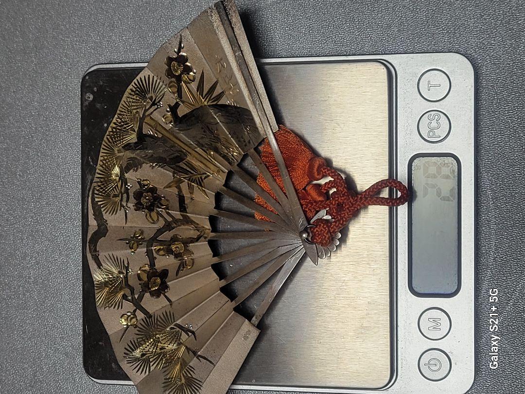 武比古作　 純銀 　松竹梅　扇子