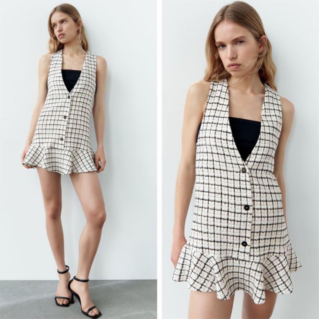 ZARA ザラ チェック柄ジャンパーワンピース