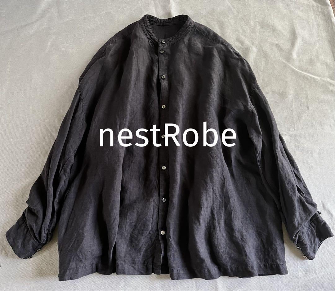 nestRobeリネンバンドカラーギャザーブラウス
