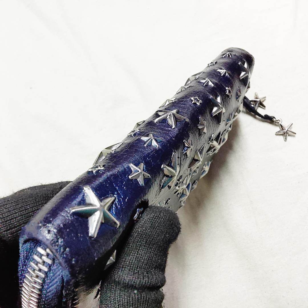 良品 ジミーチュウ ラウンドジップ 長財布 フィリッパ スタースタッズ ネイビー