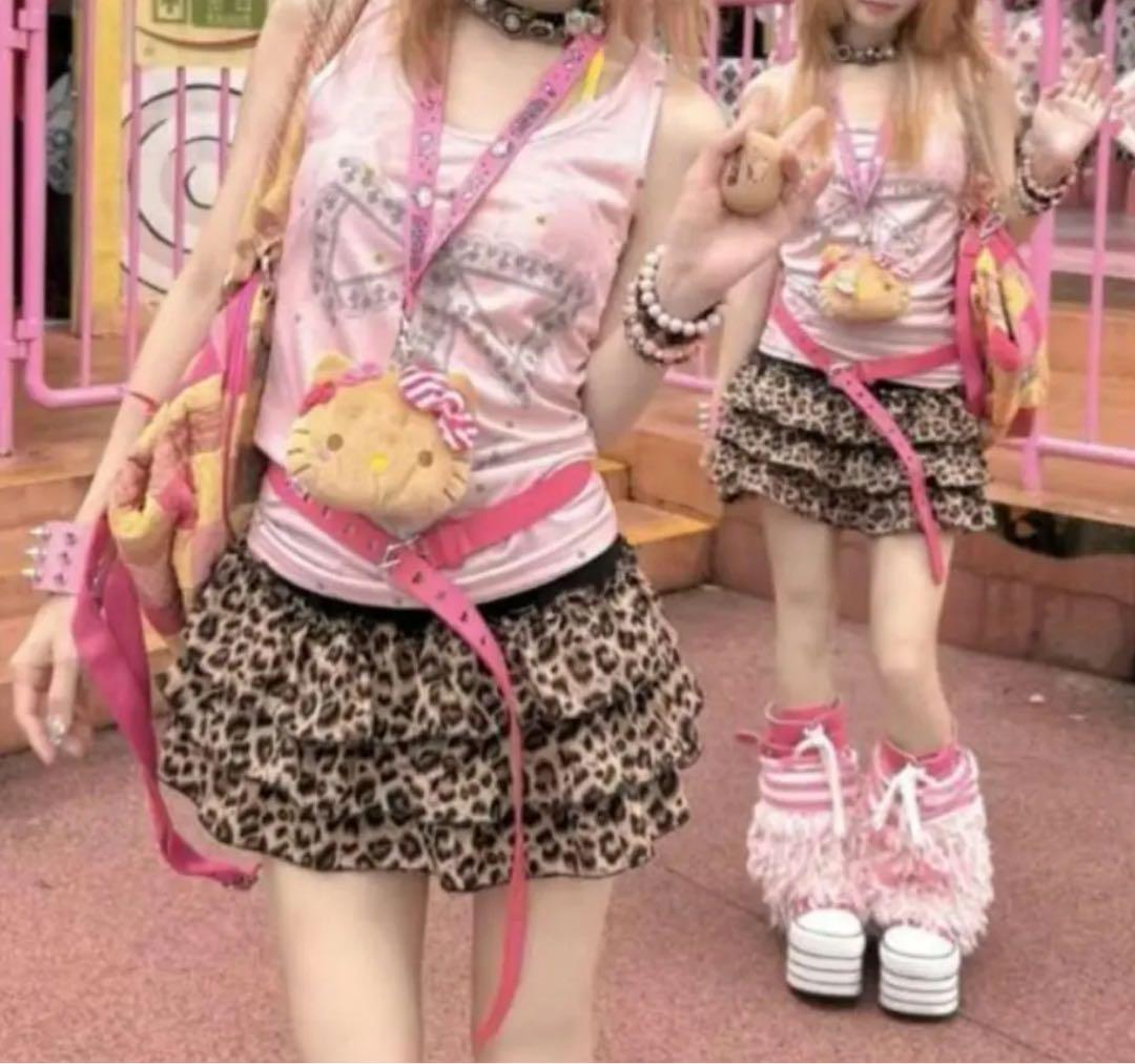 ⭐︎新品✨姫ギャル 平成ギャル ヒョウ柄 3段フリルミニスカート