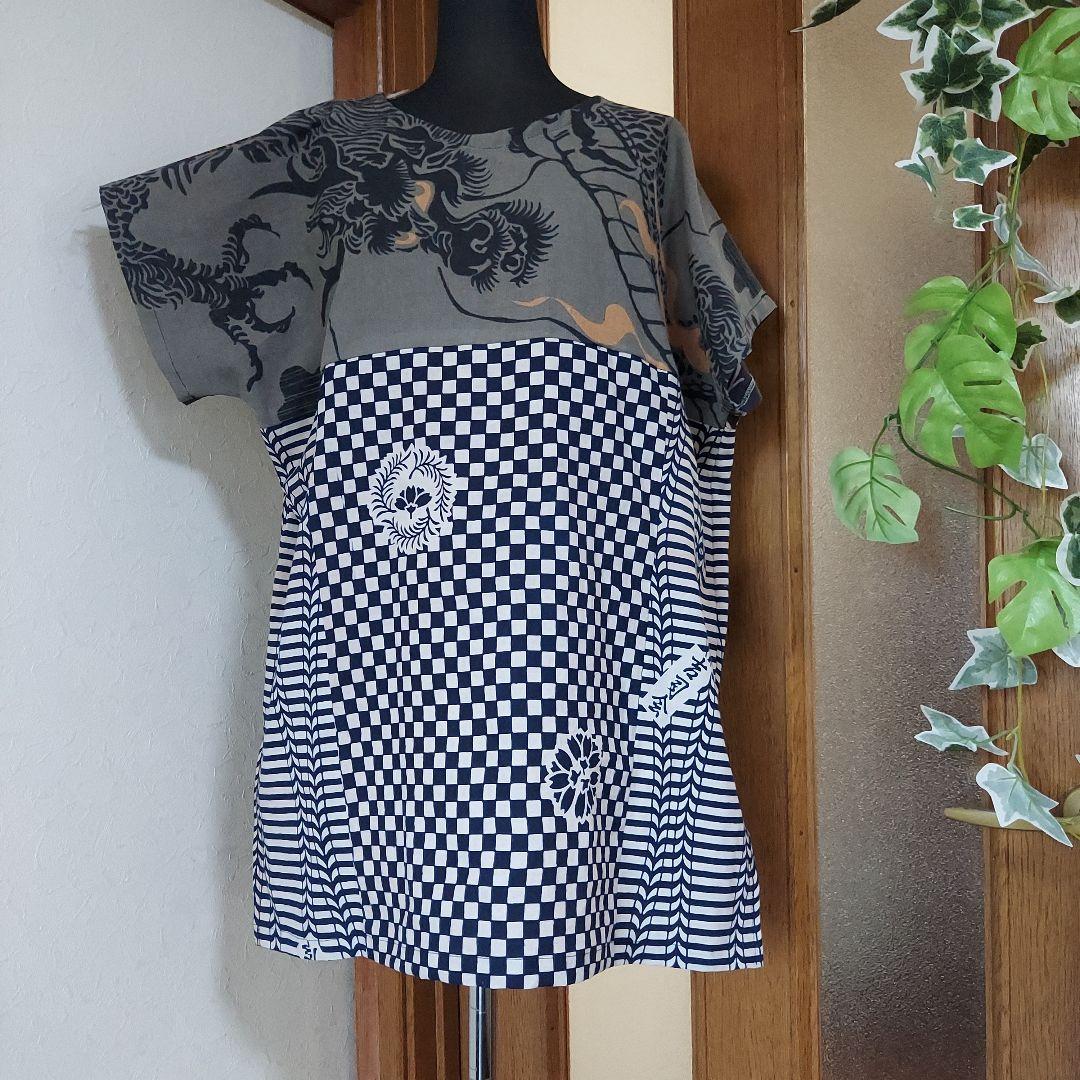 柿渋染め手ぬぐいリメイクハンドメイドチュニックTシャツ9