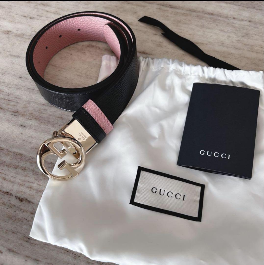 GUCCI グッチ リバーシブルベルト レザー 本革 GG バックル ロゴ 黒 GUCCI グッチ リバーシブル GG ロゴ バックル レザー ベルト 極