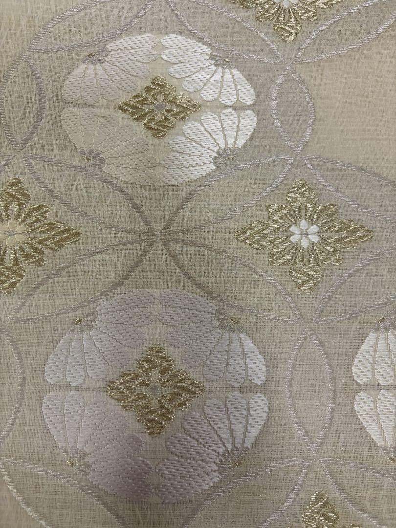 大人 可愛い 服  生成り 七宝菊 西陣織 袋帯 夏帯 金・銀 新品 軽量 正絹 礼装 刺繍 着物・浴衣