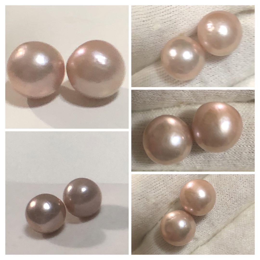 K14WG 天然真珠　ピンク最光珠　ピアス　11.10/11.09mm