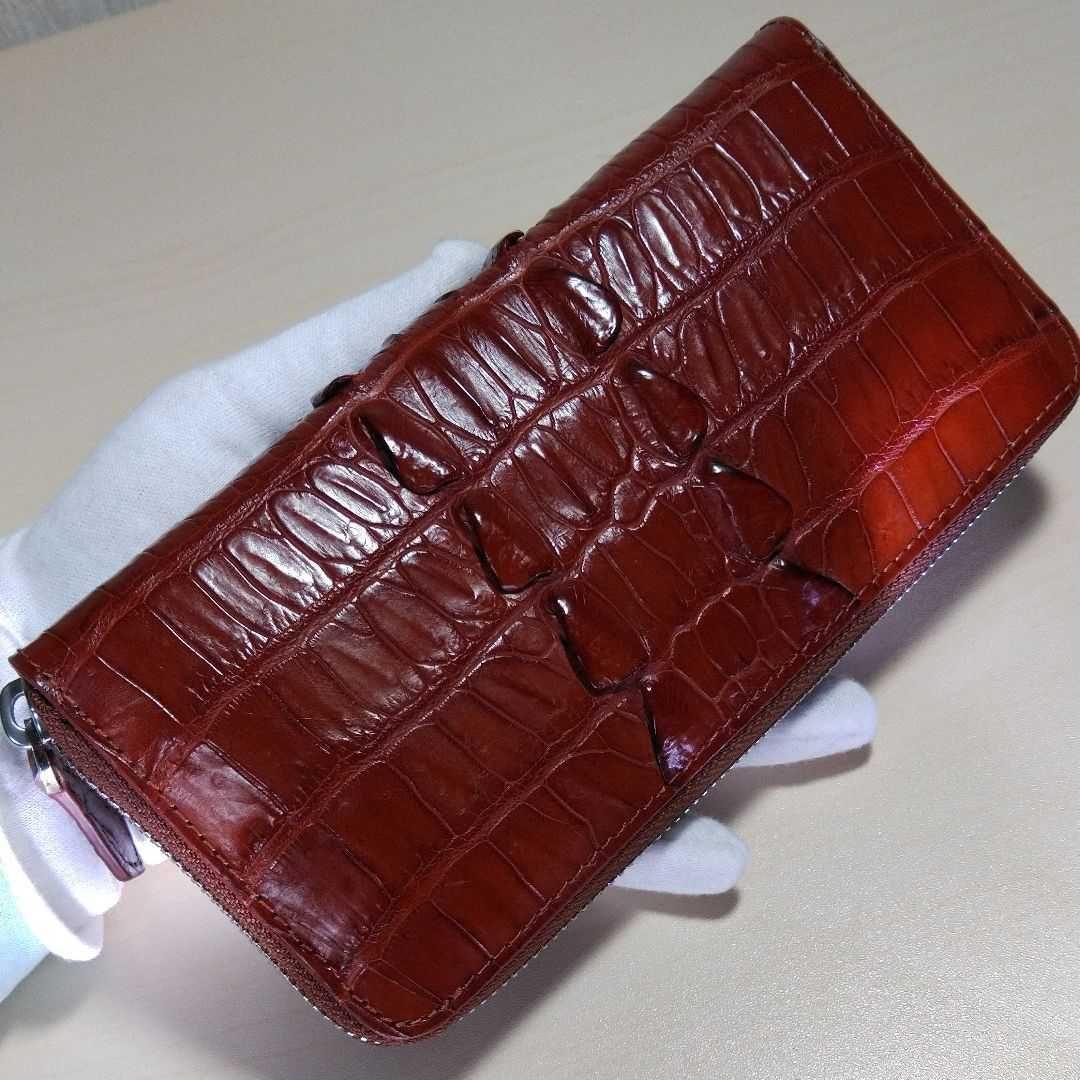 クロコダイル 尾背 センター取り一枚革 尾鰭 R.F長財布 鳶色 045498L