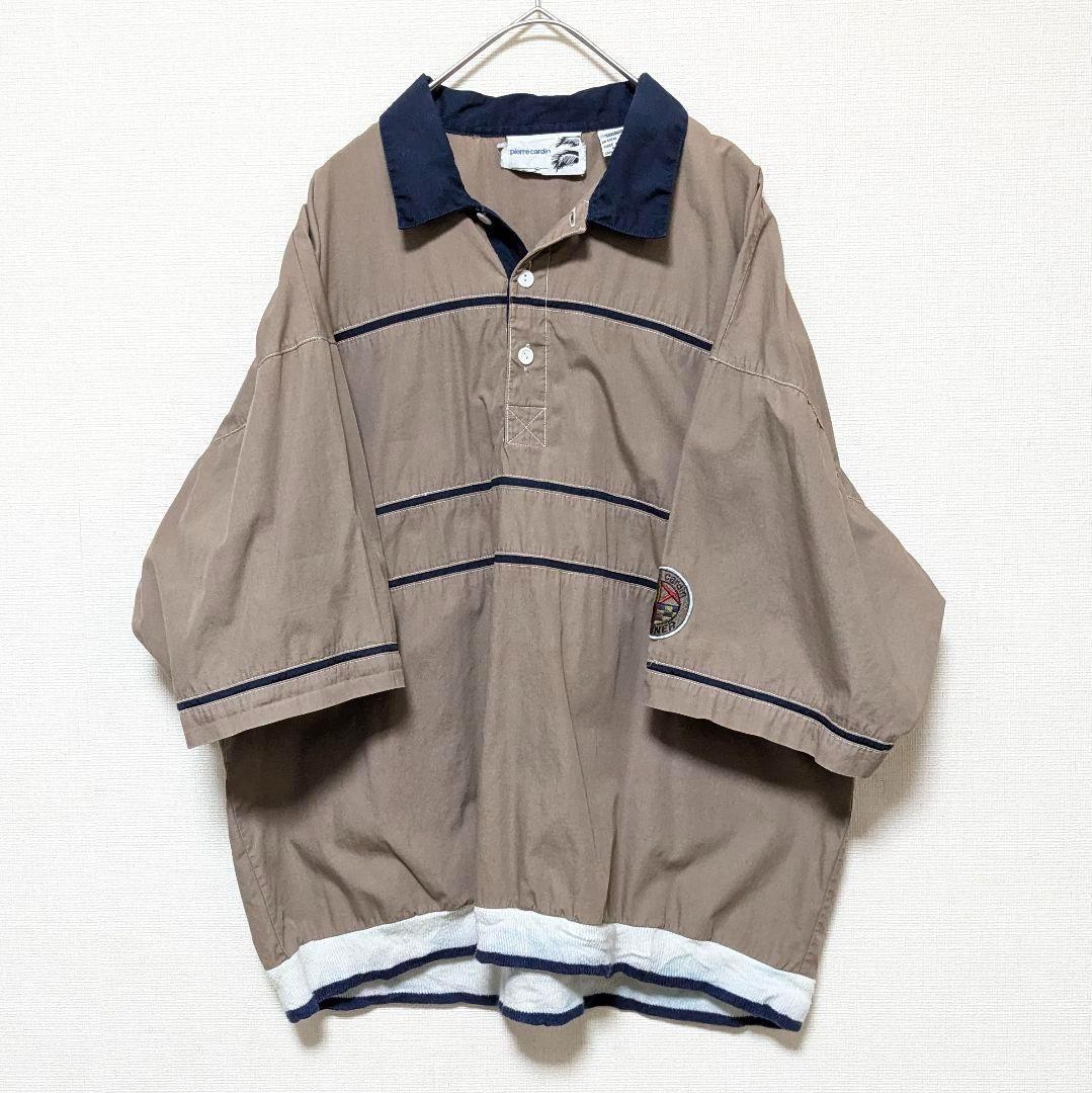 80sVTG古着 pierre cardin コットンストライプ半袖ポロシャツL・pierre cardin