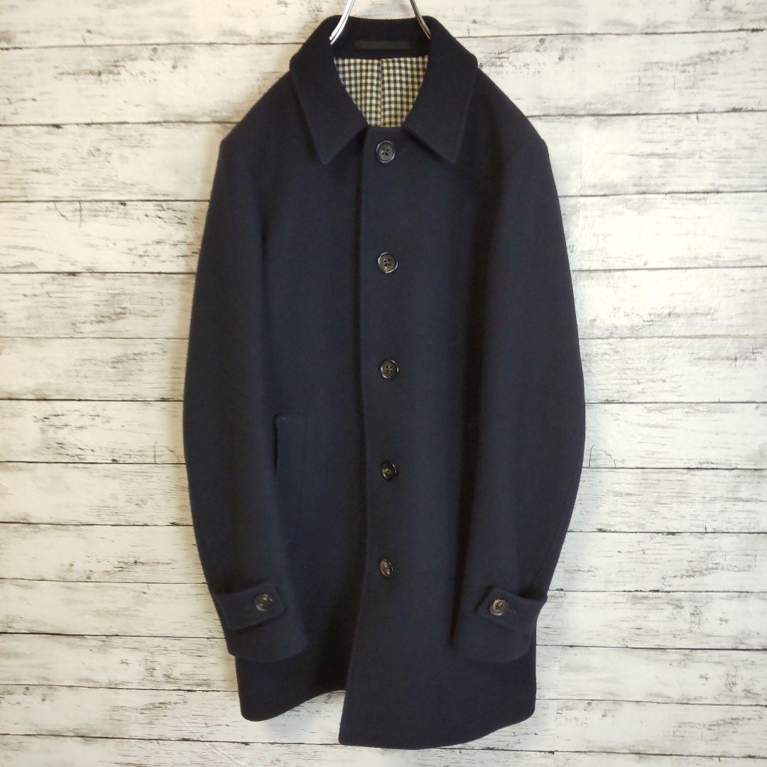 【カシミヤ混】ワコマリア　厚手バルカラーコート　裏地チェック　M相当　入手困難品