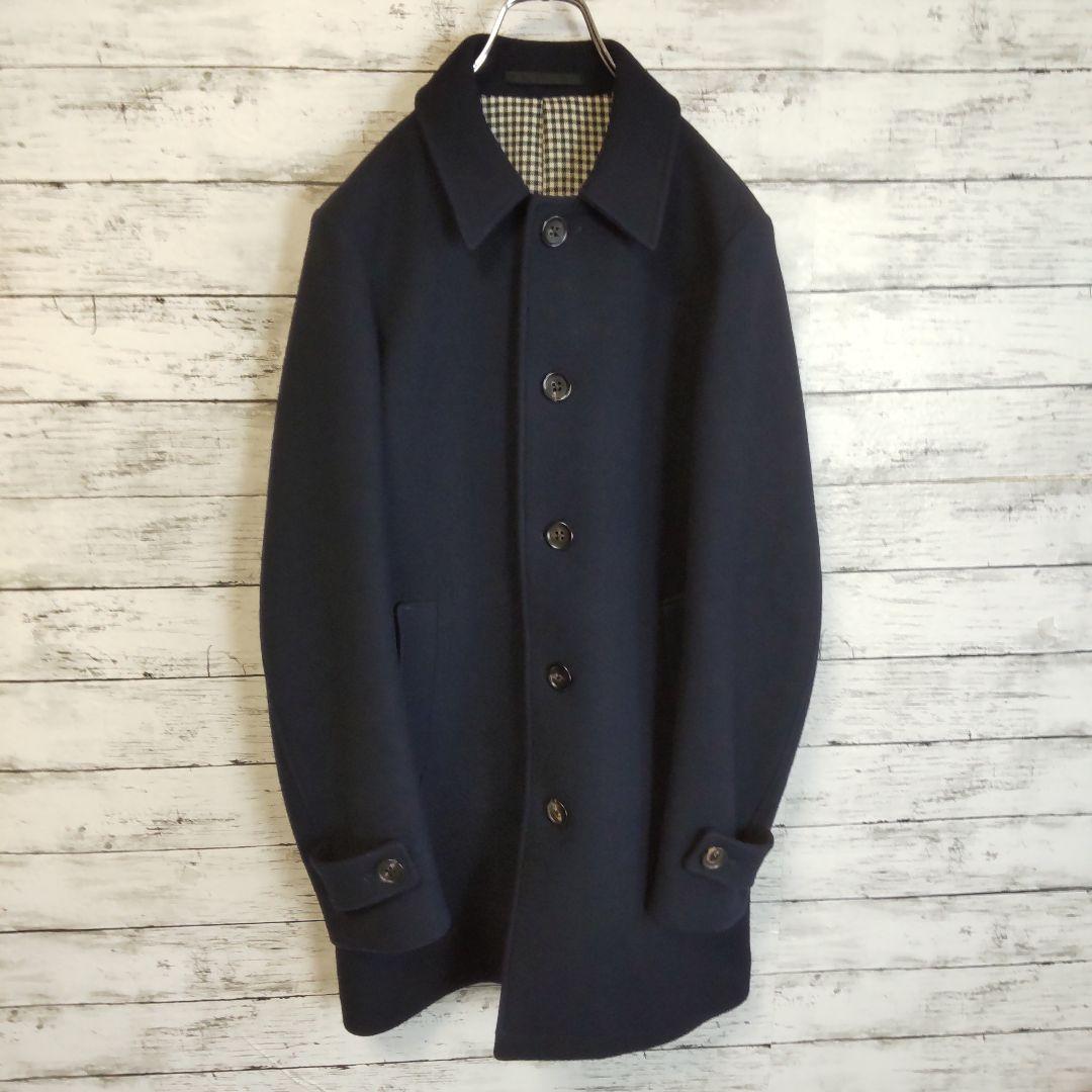 【カシミヤ混】ワコマリア　厚手バルカラーコート　裏地チェック　M相当　入手困難品