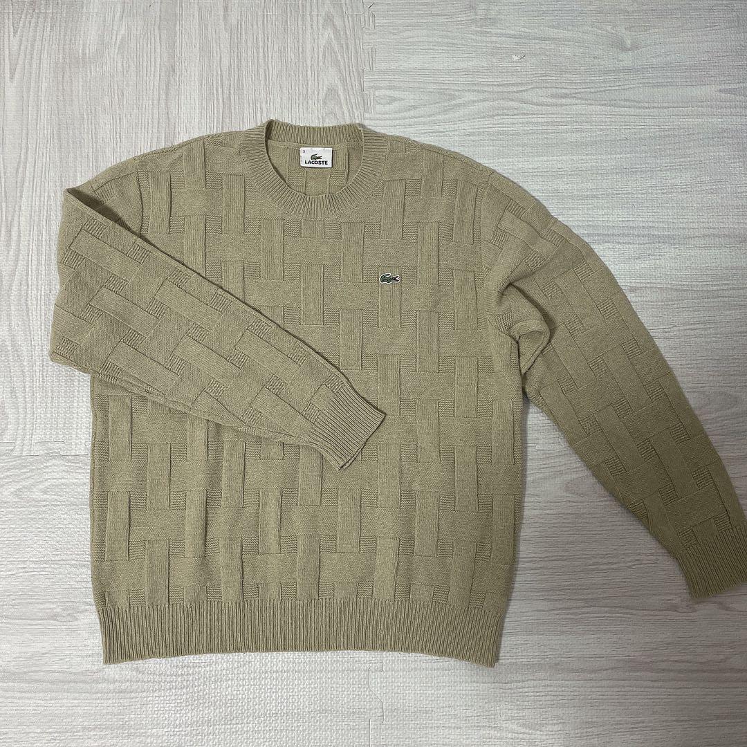 美品　LACOSTE ベージュ ニットセーター サイズ3 M相当　カシミヤ
