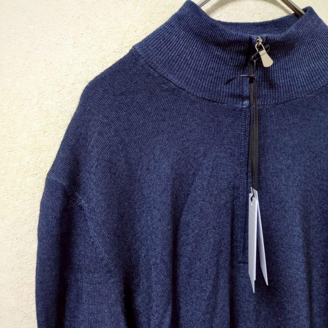 グランサッソ ニットセーター ネイビー ハイネックデザインジッパー付 t4024