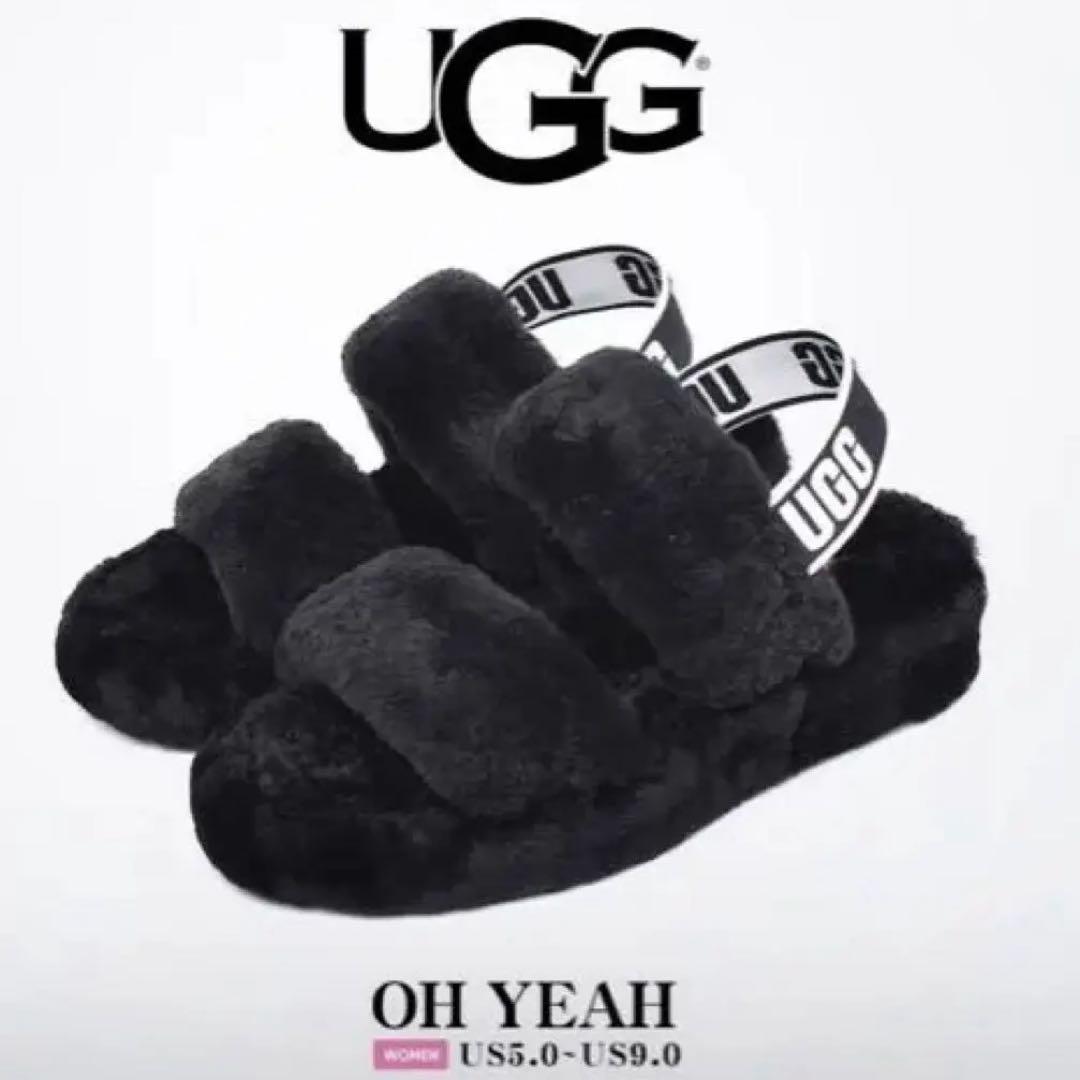 UGG ファーサンダル 黒 24.0 - メルカリ