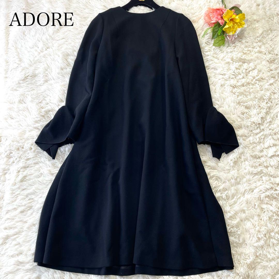 極美品♡ アドーア ワンピース ロング丈 デザインスリーブ ブラック ウール M