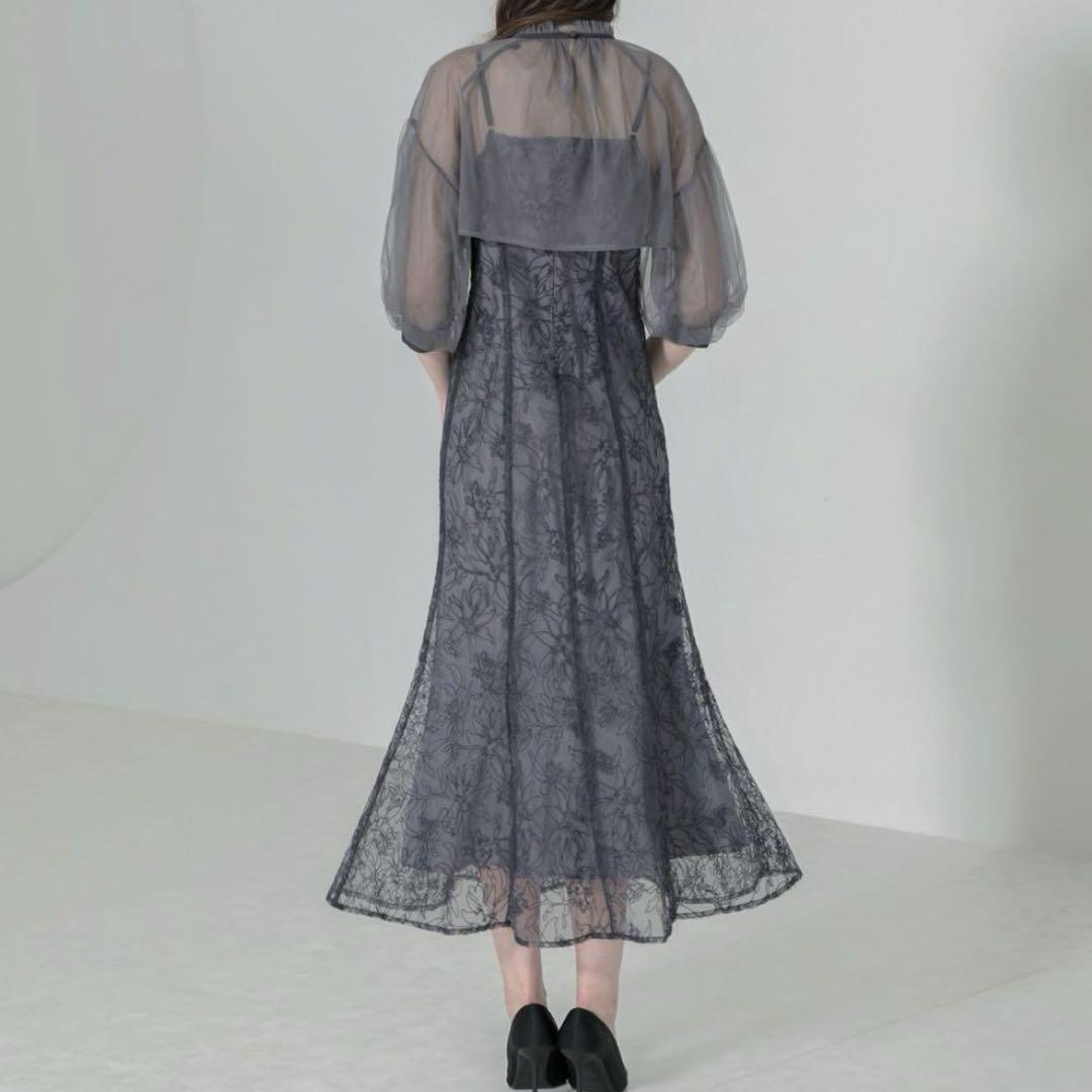 ファッションの Leja リボン付きパフスリーブシアーボレロ刺繍レースマーメイド スーツ・フォーマル・ドレス