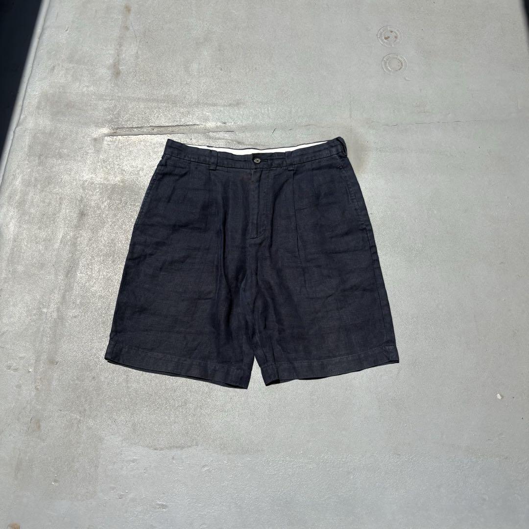 90s Brooks brothers 2タック　リネン　ハーフパンツ　ネイビー