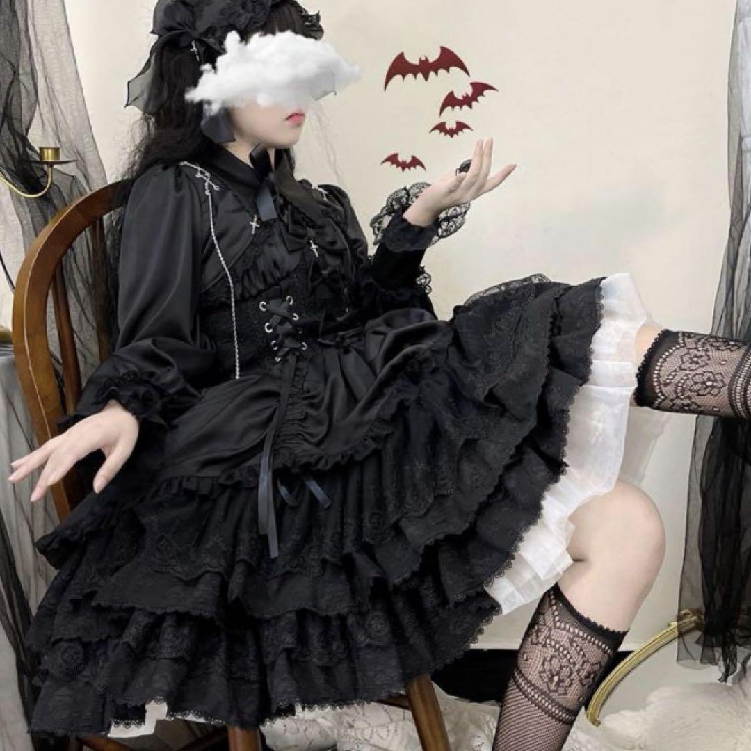 【専用】ゴスロリ ブラックドレス レース装飾