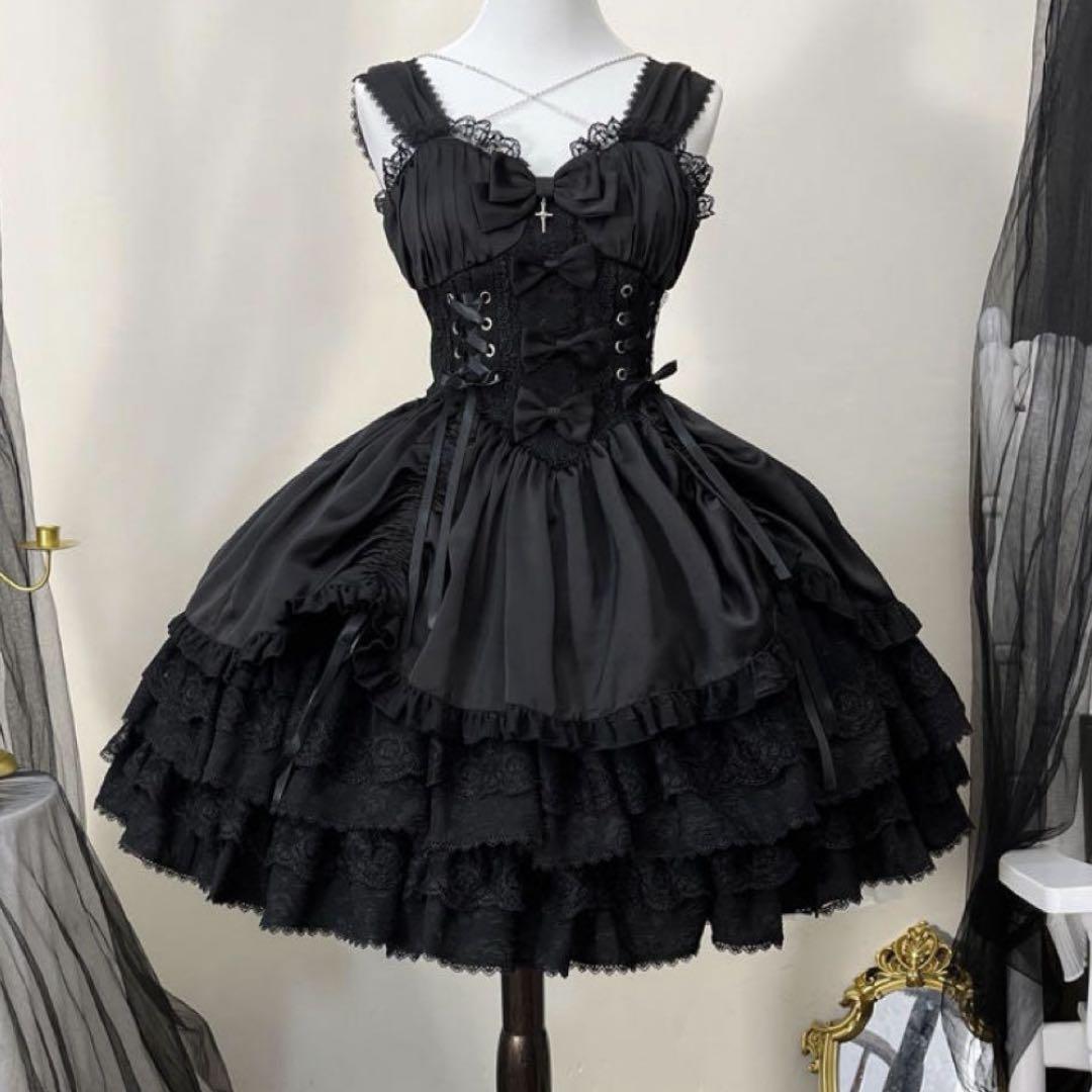 【専用】ゴスロリ ブラックドレス レース装飾
