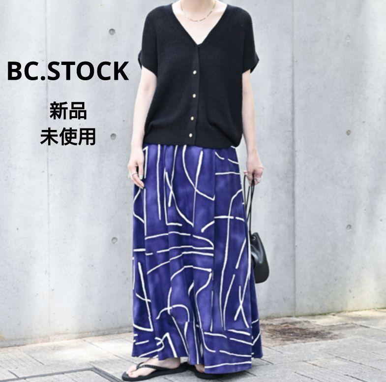 【BC.STOCK】幾何プリントスカート＊麻混＊ブルー＊新品＊完売品