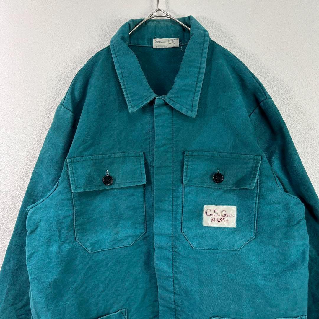 80s vintage モールスキン ユーロ ワークジャケット グリーン 短丈ジャケット・アウター