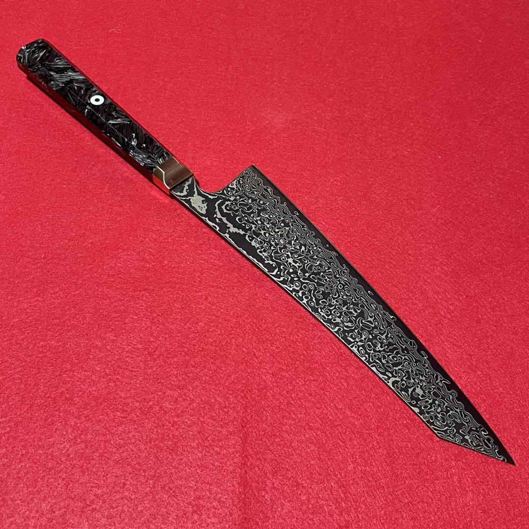 切付牛刀　黒染め　ダマスカス　カーボン柄