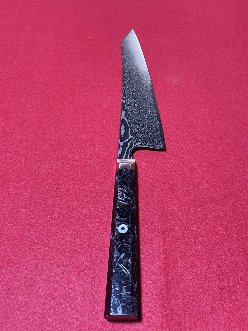 切付牛刀　黒染め　ダマスカス　カーボン柄