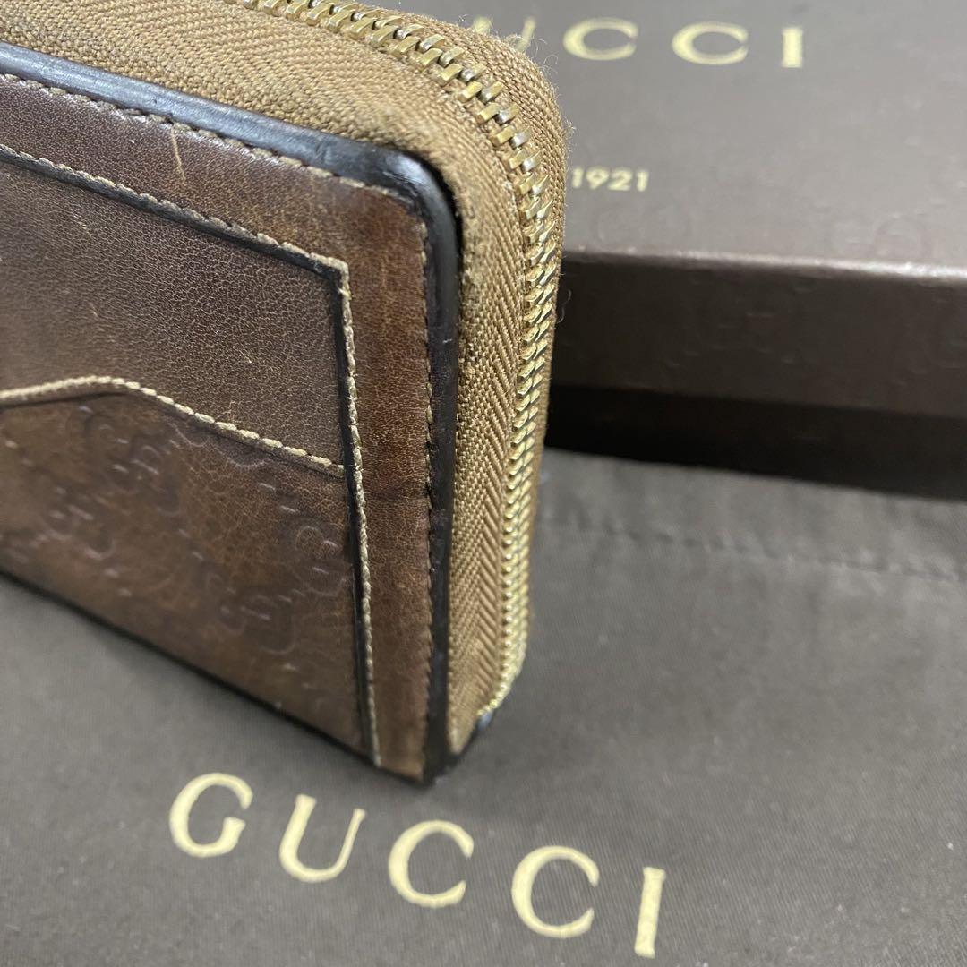 超美品‼️グッチ　GUCCI 財布　長財布　シマレザー　ラウンドファスナー