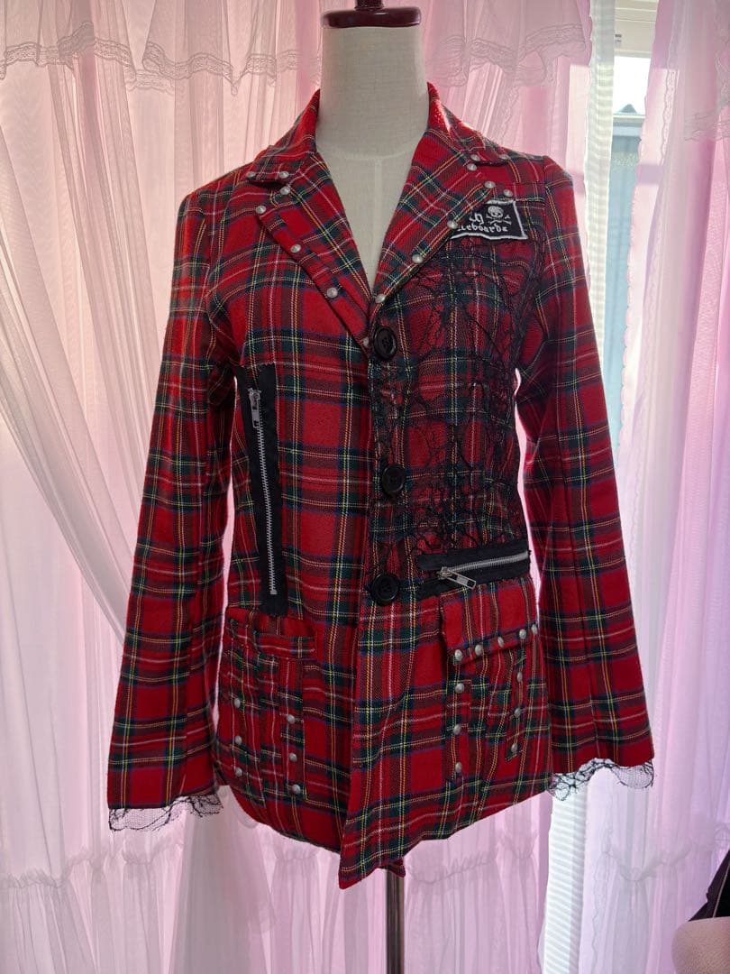 赤チェックジャケット パンク ゴシック ロック 原宿系M