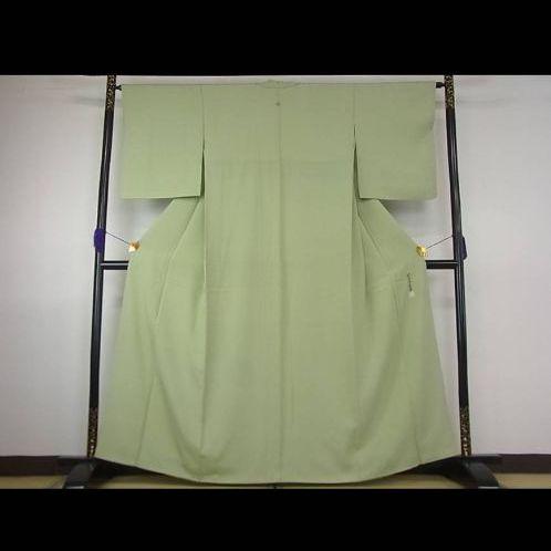 キモノ┴ 羽田登喜男 一つ紋 グリーン 緑 薄緑 うぐいす色 J1R2p-m41359517105 監修 葉色 色無地 正絹 プレゼント