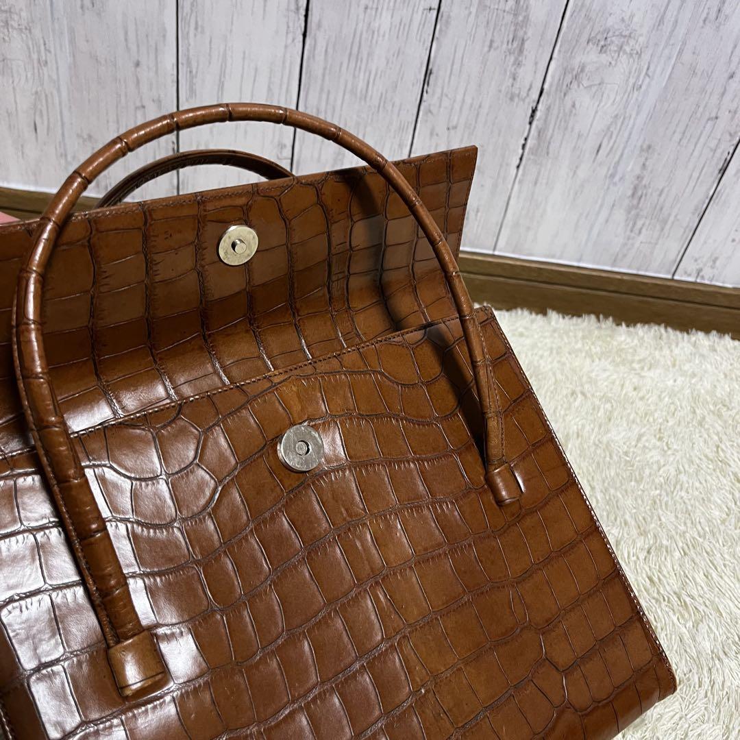 美品 MIUMIU  ミュウミュウ　 ブラウン　ハンドバッグ クロコ型押し