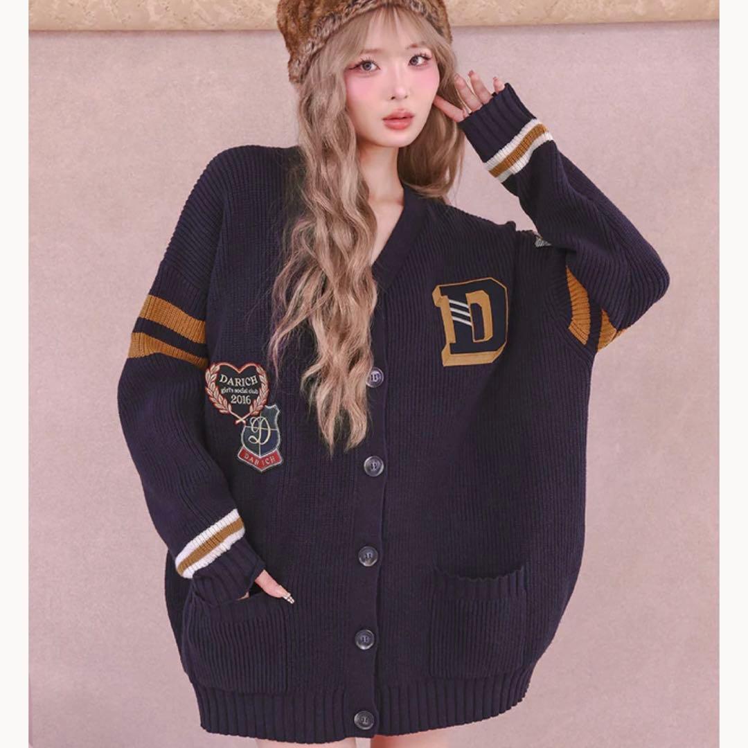 darich カレッジワッペンVネックニットカーディガン