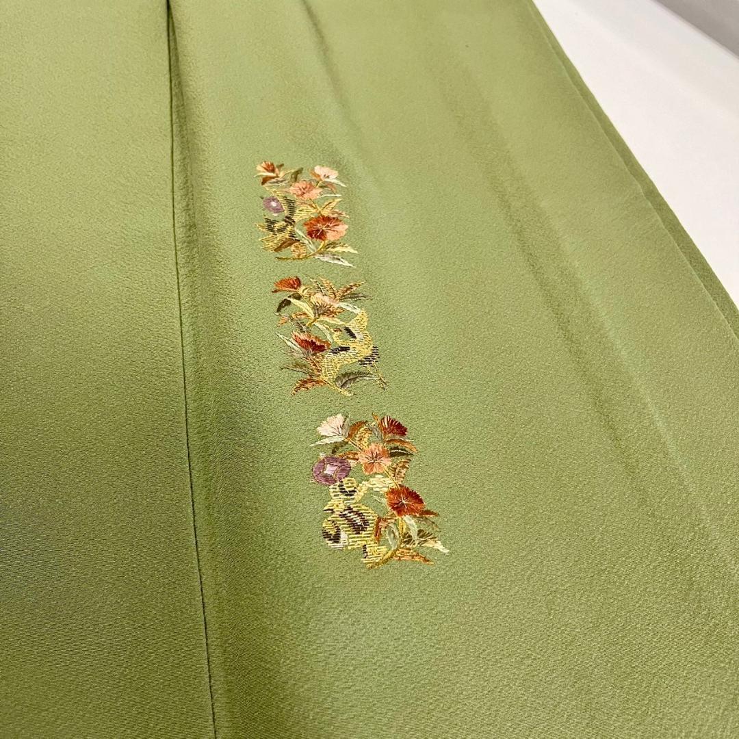 IS749 色無地 トールサイズ 紋無し 竹屋町刺繍 抹茶色 裄67 丈164