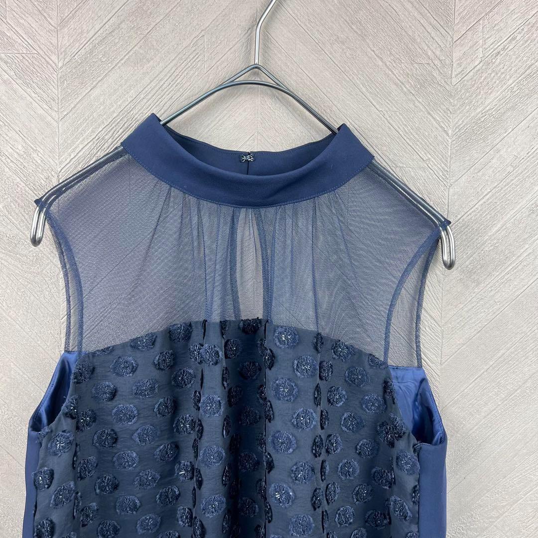 美品◇KAENE カエン◇上質ドレスワンピース ノースリーブ紺 美品◇KAENE カエン◇上質ドレスワンピース ノースリーブ紺
