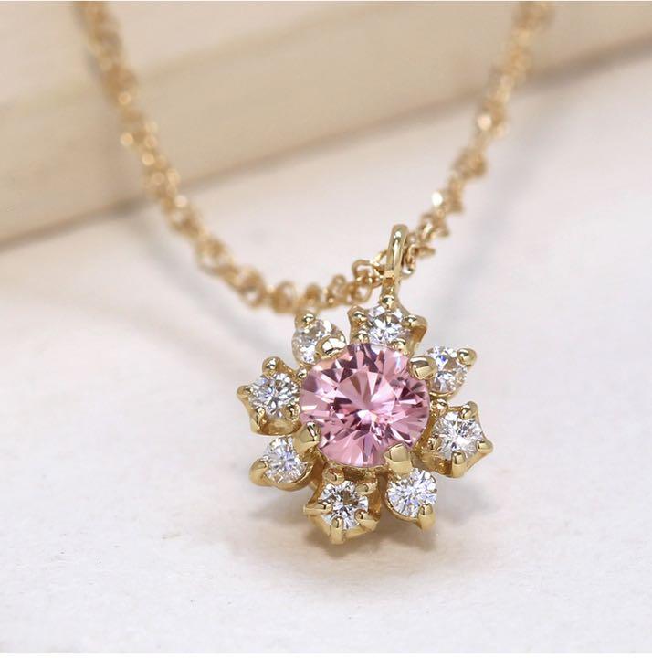 39000円 独特な店 パパラチアサファイア×ダイアモンド ネックレス フルーレット