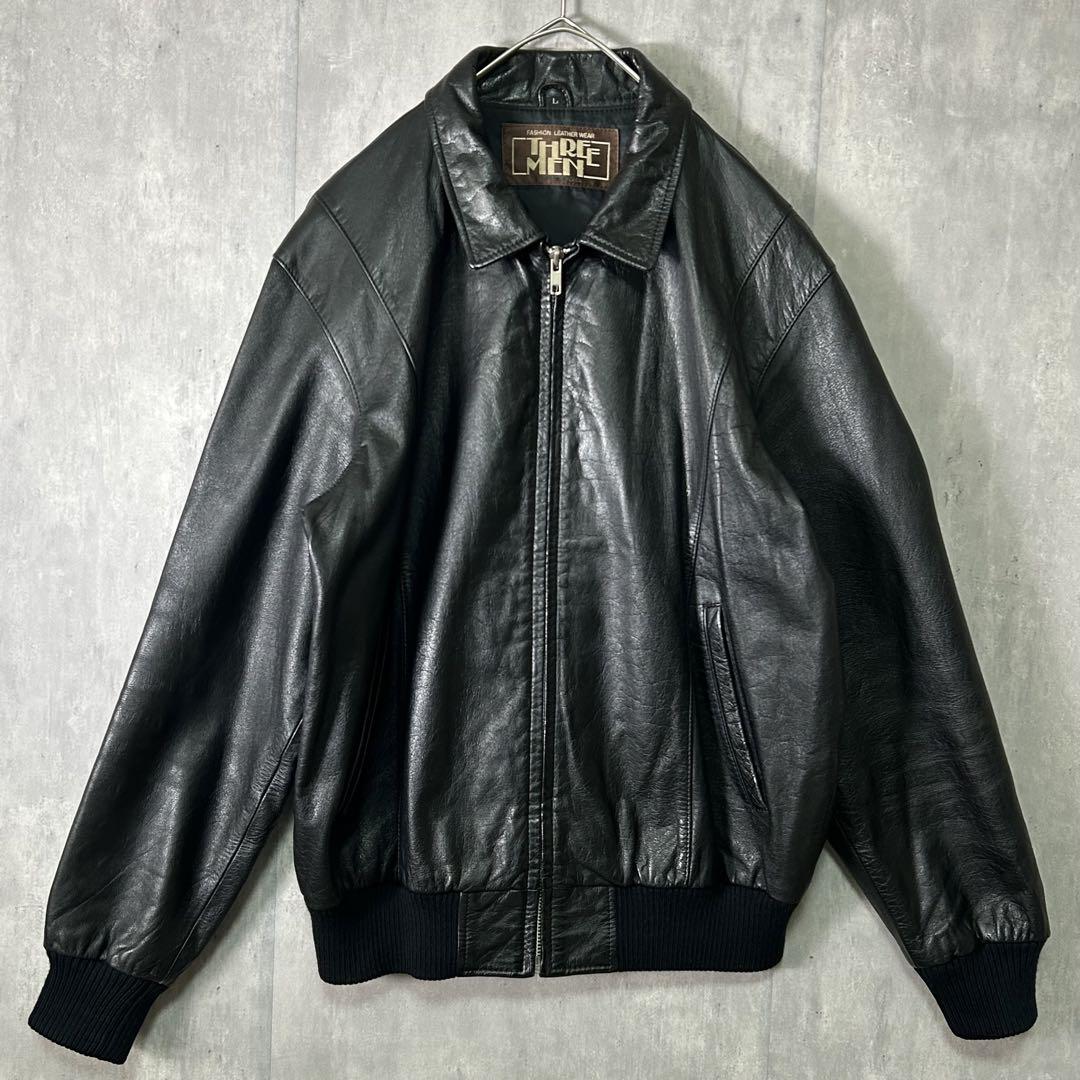 ヴィンテージ 短丈 レザー ジャケット ブルゾン 本革 黒 L メンズ ヴィンテージ 短丈 レザー ジャケット ブルゾン 本革 黒 L メンズ
