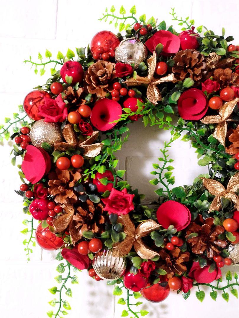 超特大約45cm 豪華なChristmasハンドメイドリース No．706D