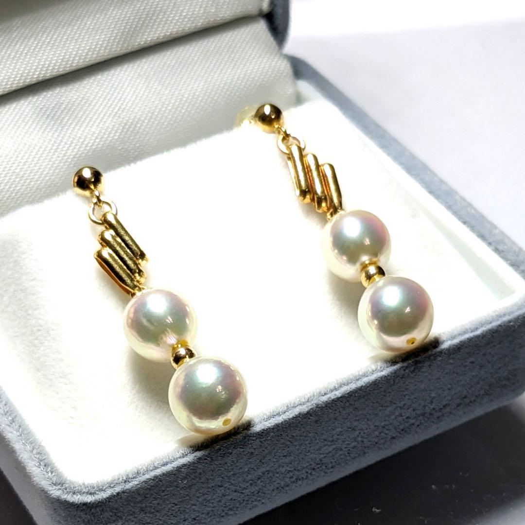 マユ♡美品♡照り照り♡アコヤ真珠 揺れるピアス k18イエローゴールド