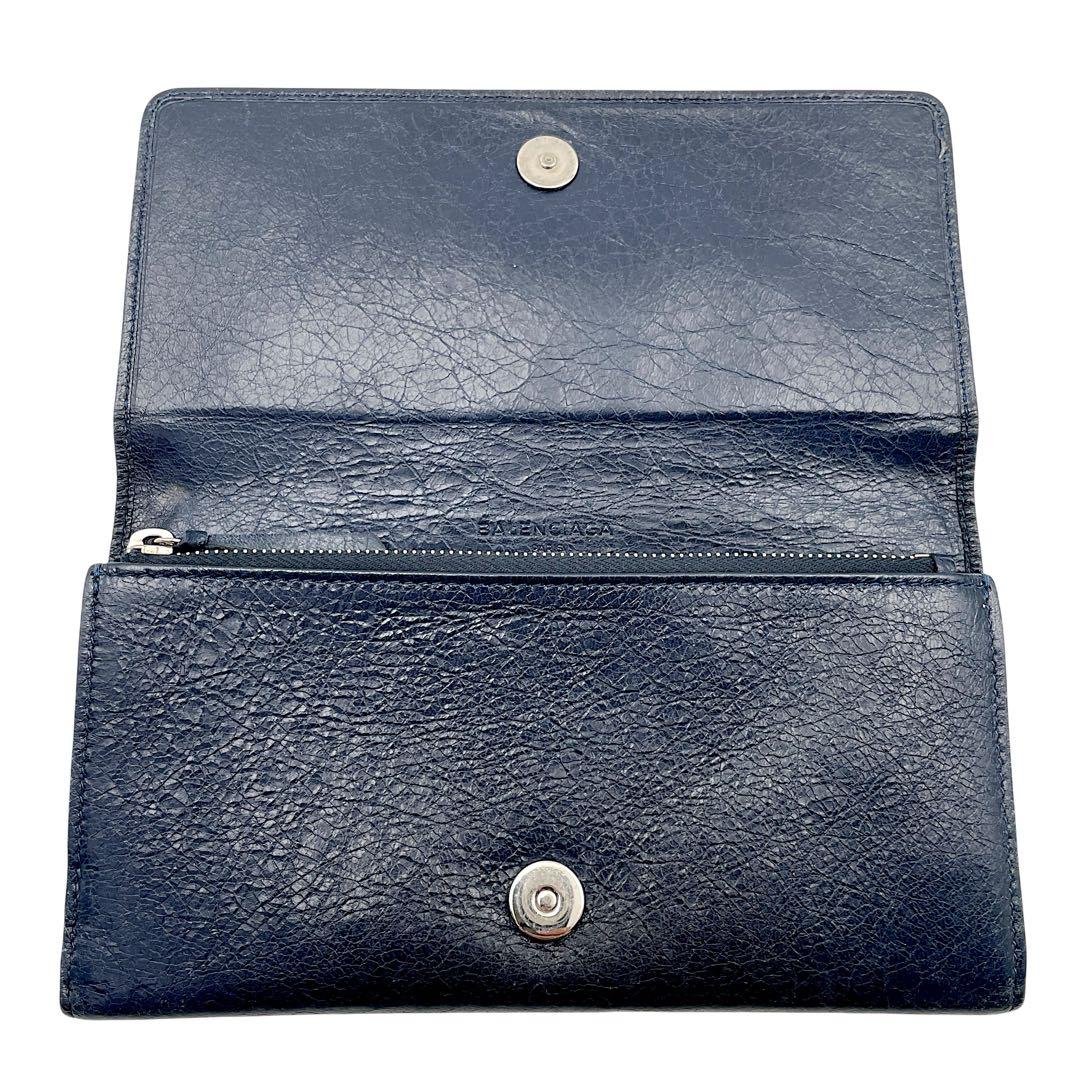 【微美品】バレンシアガ　長財布　コンチネンタル　紺　ネイビー　レザー