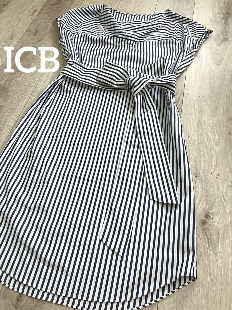 ICB ストライプ　ワンピース　ドレープ　リボン