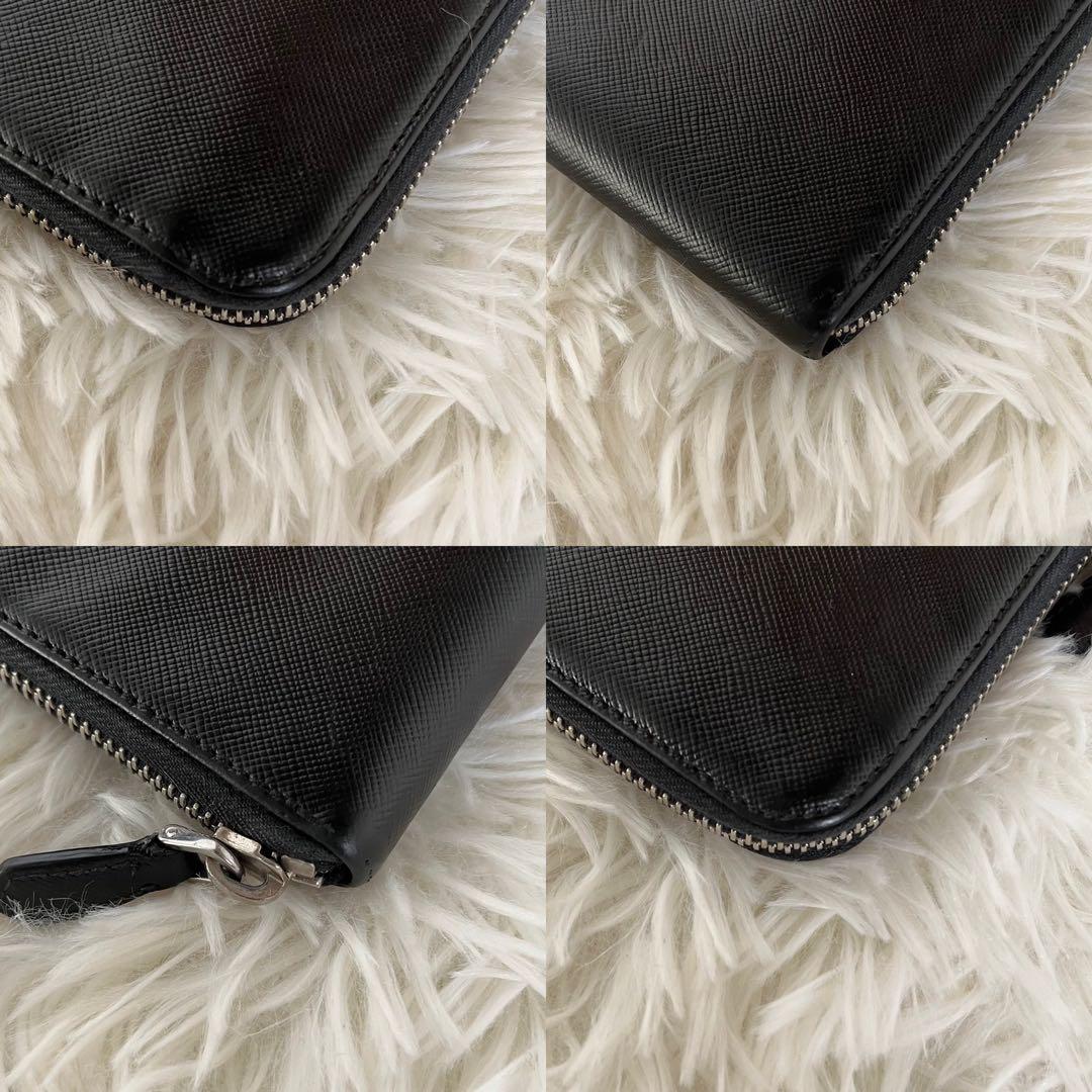 極美品】PRADA サフィアーノレザー ラウンドファスナー ブラック