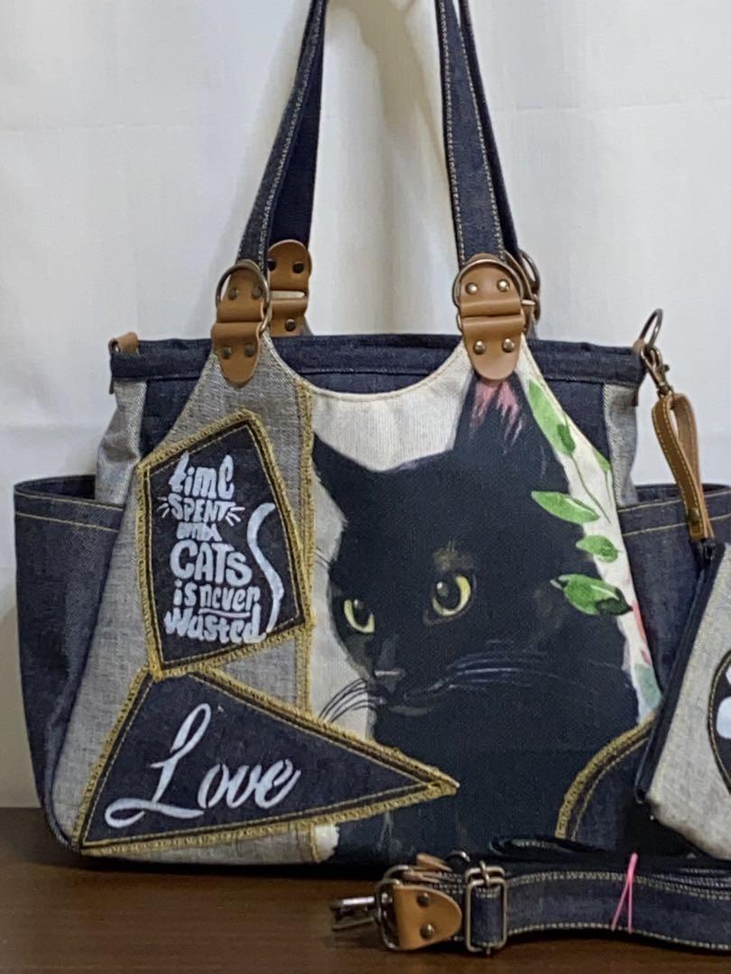 ☆ハンドメイド☆岡山デニム☆クロネコ☆リュック対応☆4wayあおりバッグ