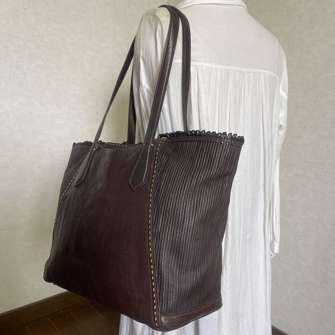 ◇ dan genten ダンゲンテン レザーショルダーバッグ ダークブラウン◇
